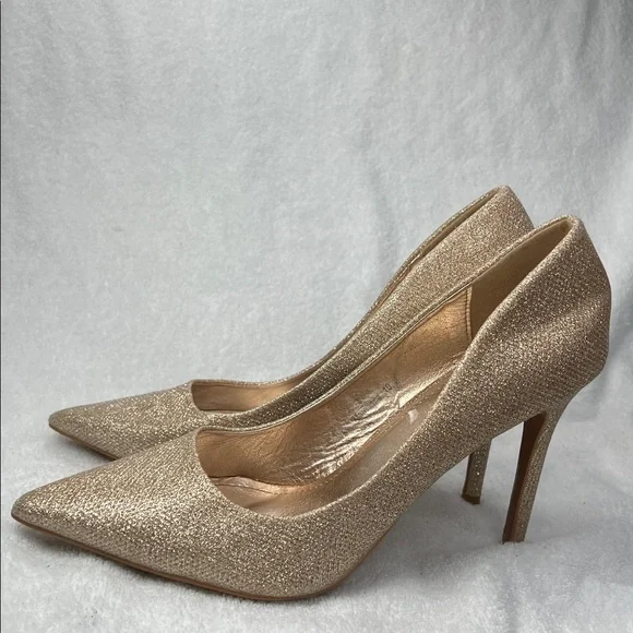 Shoe Land Glittering Gold Heels - Picture 2 of 5